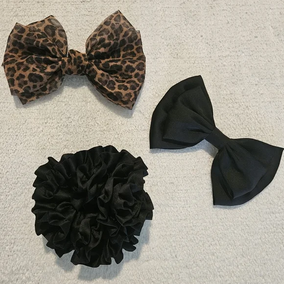 NEW Zara Leopard Black Scrunchie Bow Hair Clip Accessories Set Coquette Feminine - Picture 1 of 5